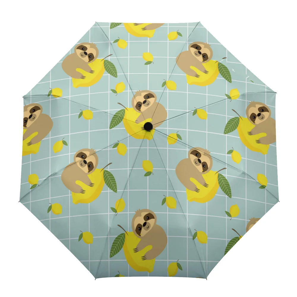

Sloth Lemon Plaid Cartoon Rain Foldable Umbrella for Women Males Eight Strands Sunny Umbrella Fully-automatic Umbrella