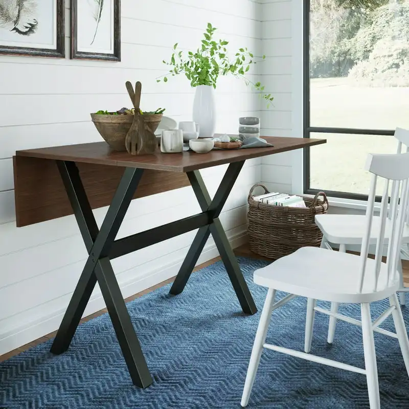 

Kalos Wood Leaf Folding Kitchen Dining or Home Office Desk Brown and Legs