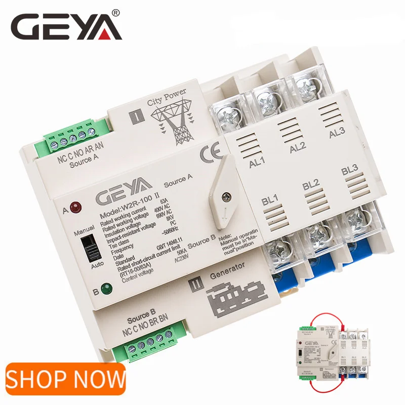GEYA W2R АТС 3 фазы двойной Мощность автоматического включения резерва непрерывного Мощность контроллер 63A 100A 110V 220 провода в подарок GEYA W2R АТС 3 фазы двойной Мощность автоматического включения резерва непрерывного Мощность контроллер 63A 100A 110V 220 провода в подарок