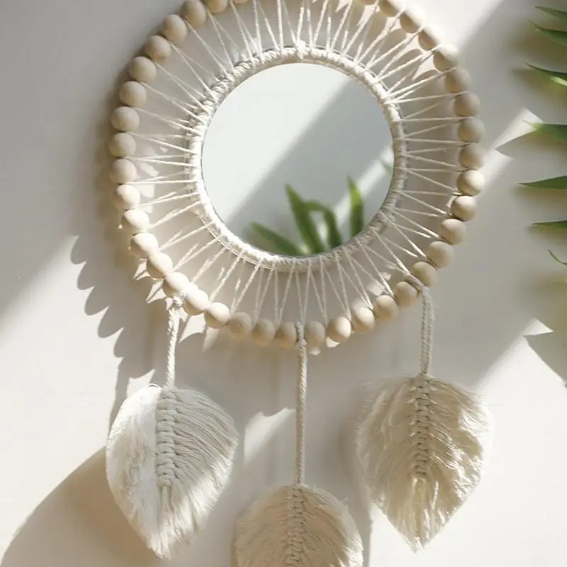 

Boho Wall Hangings Mirror Bohemian Style Looking Glass Macrame Pendants Wall Hangings Mirror Art Decor For Apartment Living Room