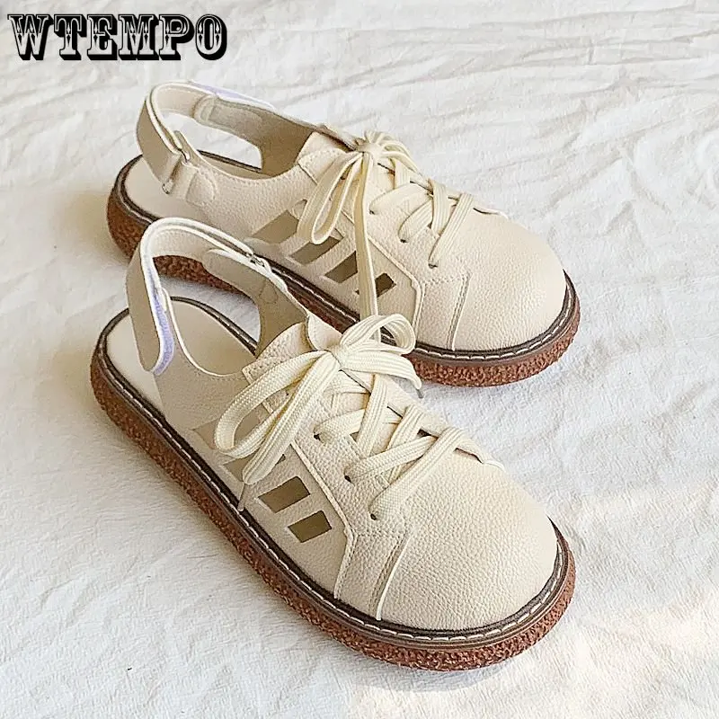 

Школьные сандалии WTEMPO в художественном стиле в японском стиле на толстой подошве, летние сандалии с закрытым носком и большим вырезом