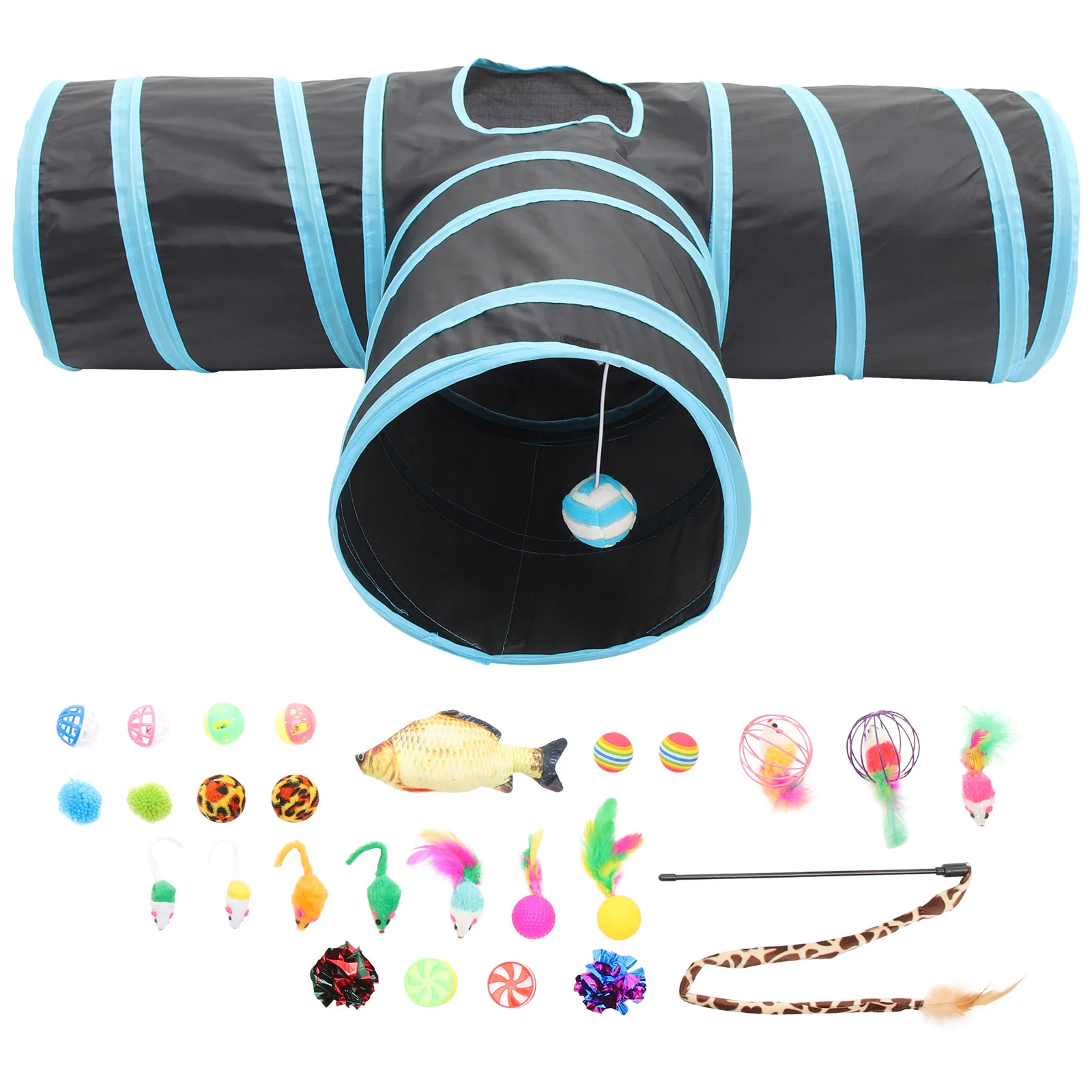 

1 Set of Cat Teaser Interactive Cat Cat Tunnel Cat Teasing Sticks Portable Cat