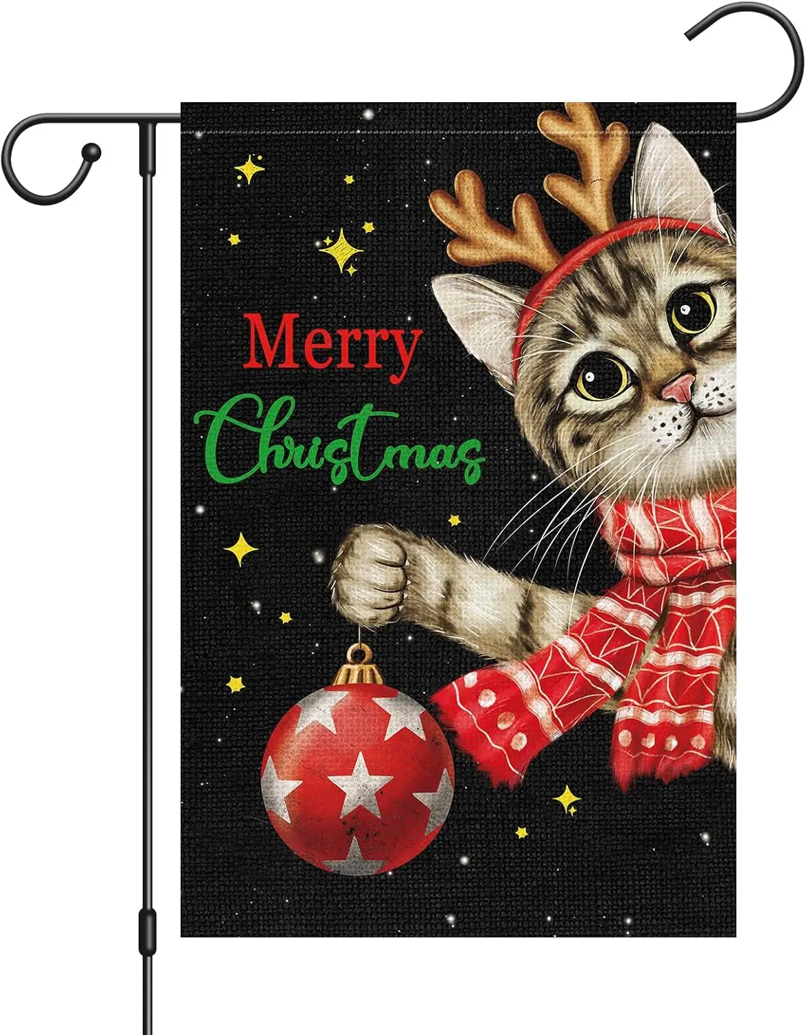 Луиза Маэлис Рождественский садовый флаг с котом 12x18 двусторонний мешковина