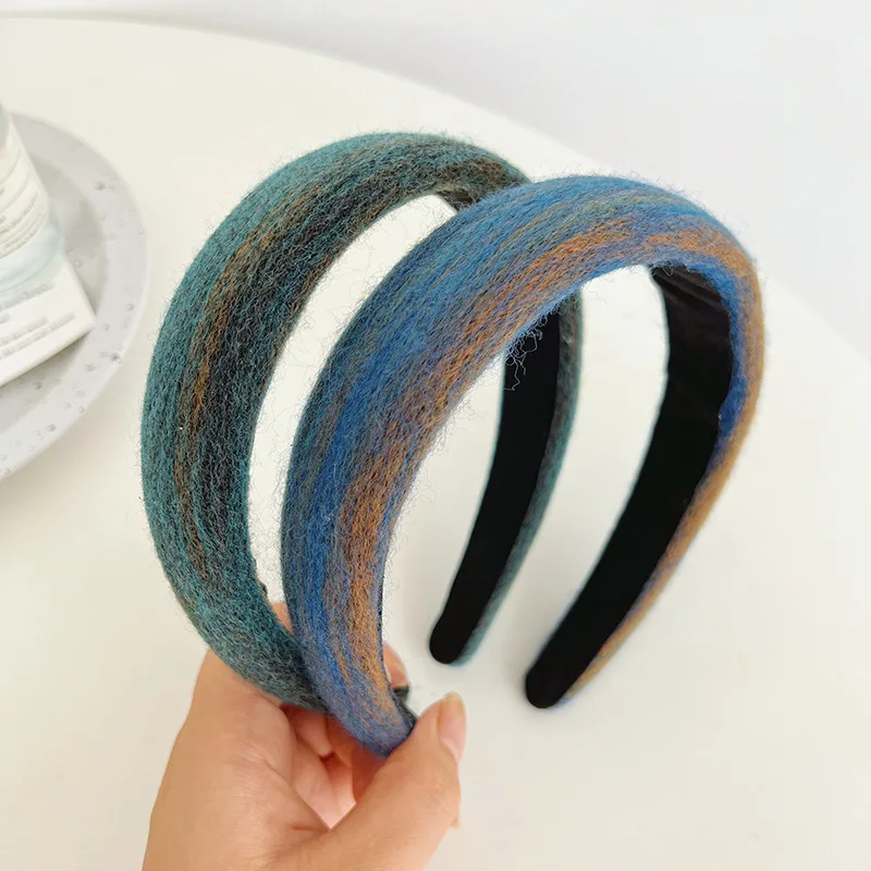 

Autumn and Winter Ins Gradient Fabric Headband Woolen Wide-Brimmed Sponge Headdress Vintage Hairpin Women's Hair Accessories