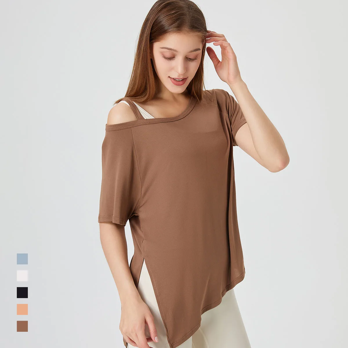 

Летний новый свободный костюм для йоги, футболка с рукавом до локтя, Женский однотонный спортивный топ для бега, футболки для фитнеса, Повсе...