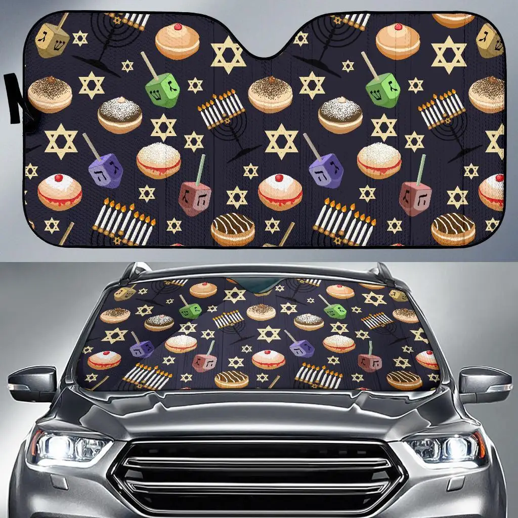 

Hanukkah Black Print Pattern Auto Sun Shade Car Windshield Window Cover Sunshade