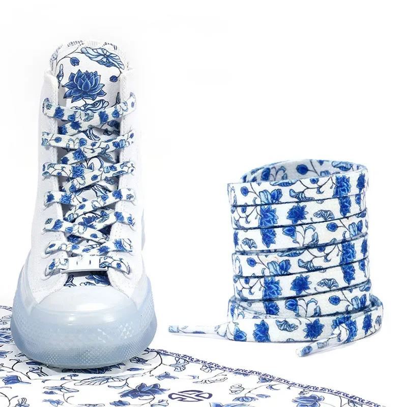 Quality Flowers Shoelaces 120/140/160 cm Women Men Blue White Sports Casual Basketball Shoes Laces Shoes Strings Wholesale