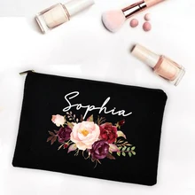 Personalized Custom Name DIY Makeup Case Cosmetic Bags Wedding Party Canvas Zipper Toiletry Pouch Bridesmaid Teacher Mother Gift