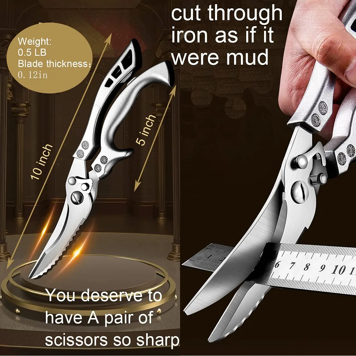 

Kitchen Scissors Chicken Bone Kitchen Shears,Duck Fish Cutter 5Cr Stainless Steel Fish Scissors Scale Clean Cook Scissors Knife