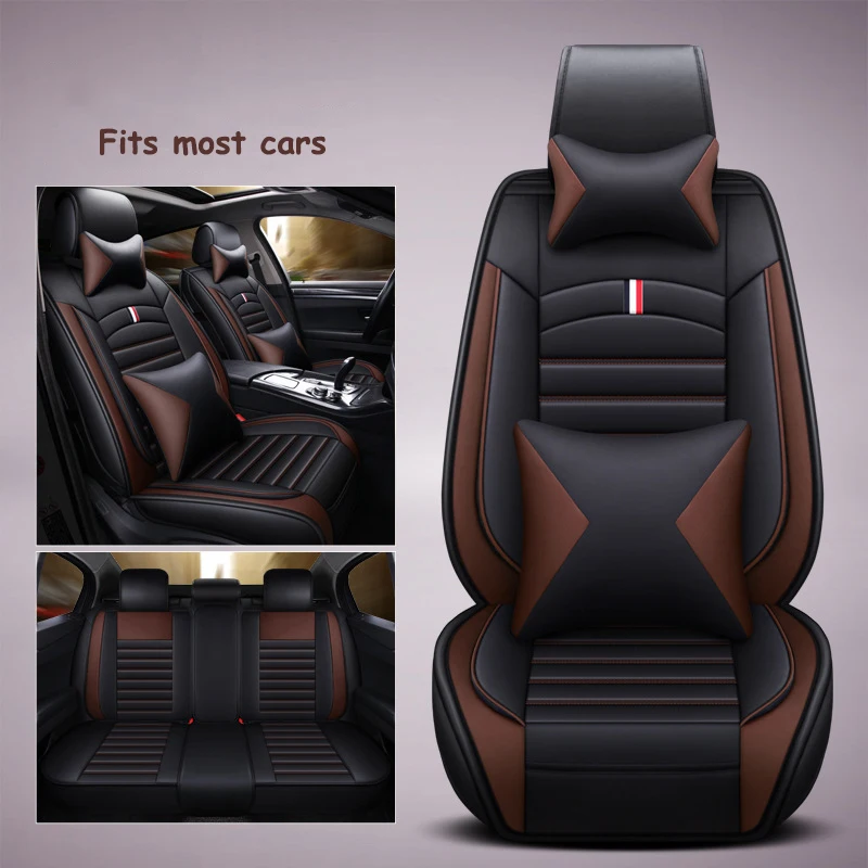 

Premium Leather Car Seat Covers Cushion Protector Covers Universal Fit Adjustable Sport Chair 5 Seats for Most Car Sedan SUV