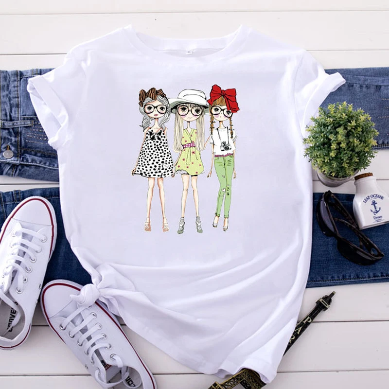 

Summer Cotton Women T Shirt 5XL Elegant Girl Print Short Sleeve Graphic Tee Tops Casual O-Neck Female TS