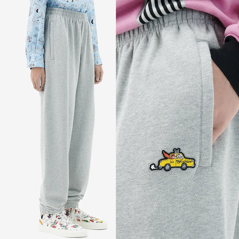 

Women Fox Car Embroidered Straight Sport Mid-Waist Long Sweatpants