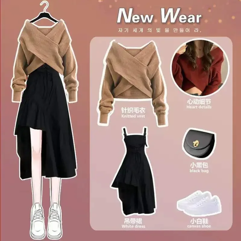 Женский осенне-зимний свитер с крестом пуловер на бретельках нерегулярное