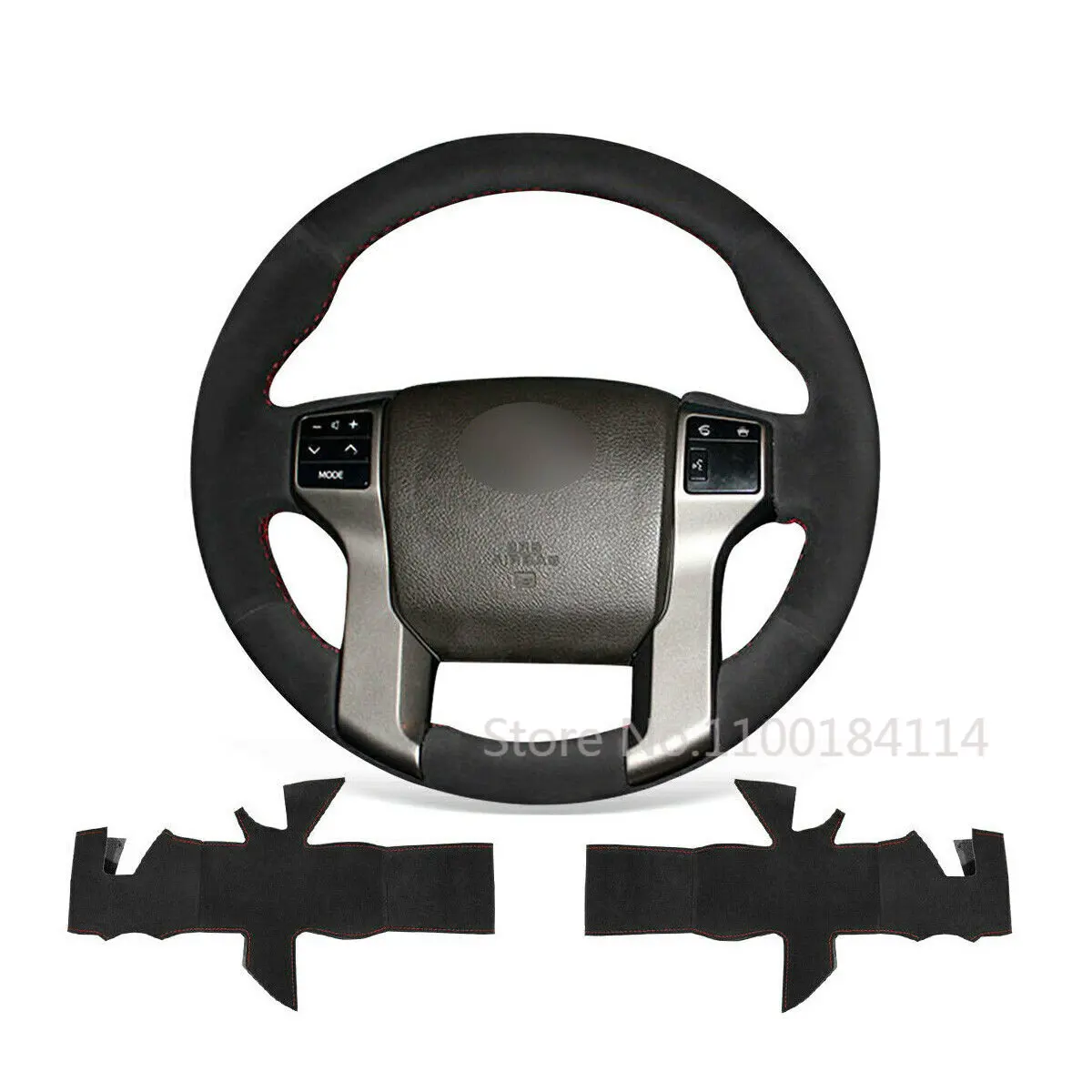 

DIY Black Suede Leather Car Steering Wheel Cover For Toyota Land Cruiser Prado