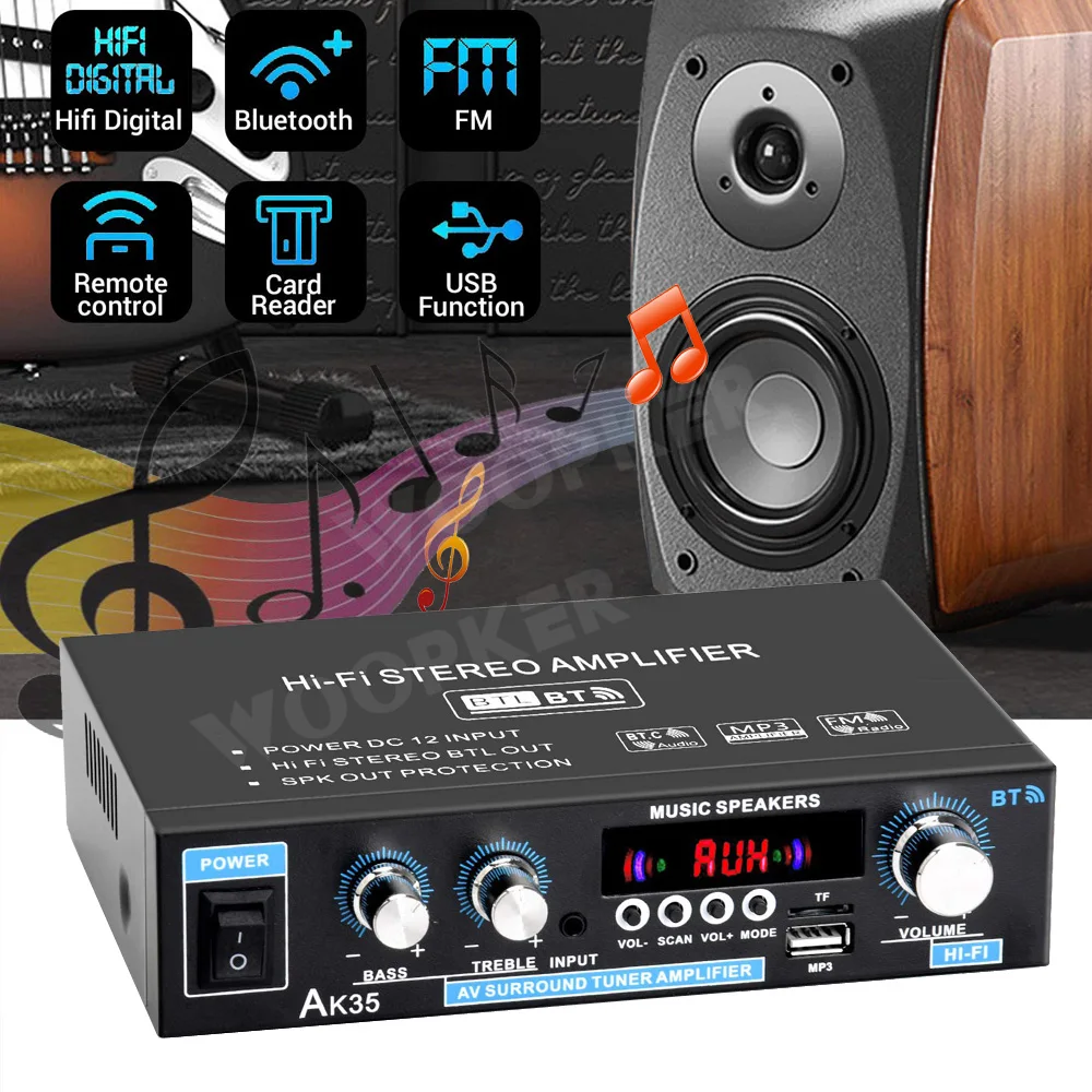 Цифровой усилитель Woopker AK35 HiFi 2-канальный Bluetooth 5 0 объемный звук колонка FM USB низкое