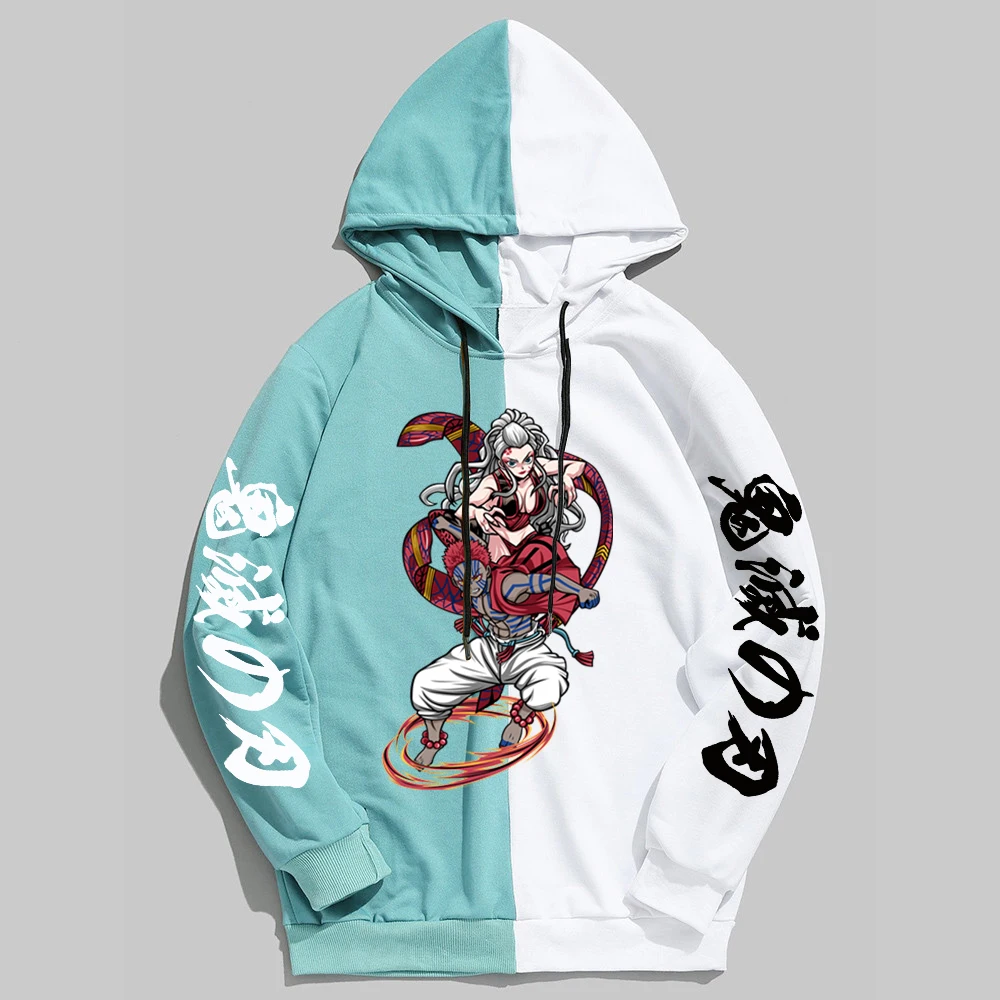 

Контрастная толстовка с капюшоном для мужчин и женщин, модный контрастный пуловер оверсайз с капюшоном в стиле Харадзюку, рассекающий демонов, аказа и Даки