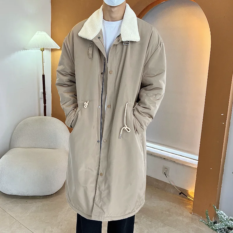 

ZCSMLL Winter New Korean Lamb Wool Turn-down Collar Coat Men's Medium Long Loose Simple Thickened Long Sleeve Female Trench Coat