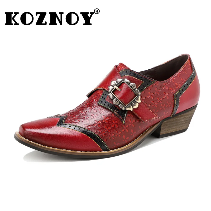 

Koznoy 4.2cm Sheepskin Leather Ethnic Summer Chunky Heels Mixed Colors Hook Women Rubber Moccasins High Big Size Fashion Shoes