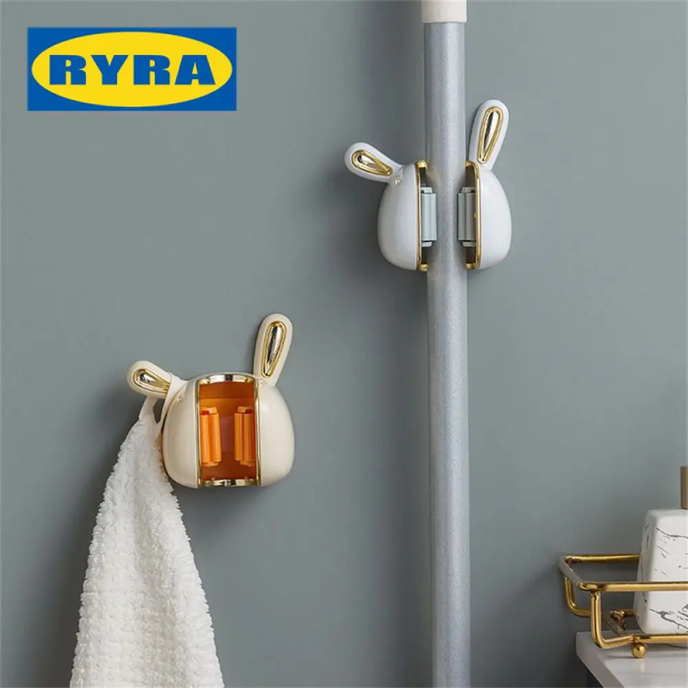 

Wall-mounted Mop Clip Punch-free Installation Mop Storage Bathroom Paste Easy Access Household Bathroom Household Mop Rack Bunny