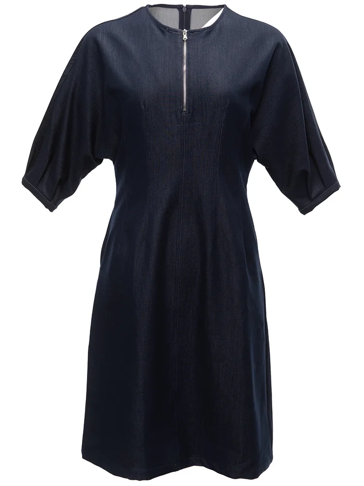 

LD LINDA DELLA 2023 летнее подиумное однотонное мини-платье на молнии с круглым вырезом и коротким рукавом, тонкое модное короткое платье