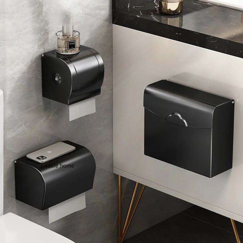 

Держатели для туалетной бумаги, Настенная коробка для туалетной бумаги, неперфорированная черная рулонная бумага, стойка для полотенец, во...