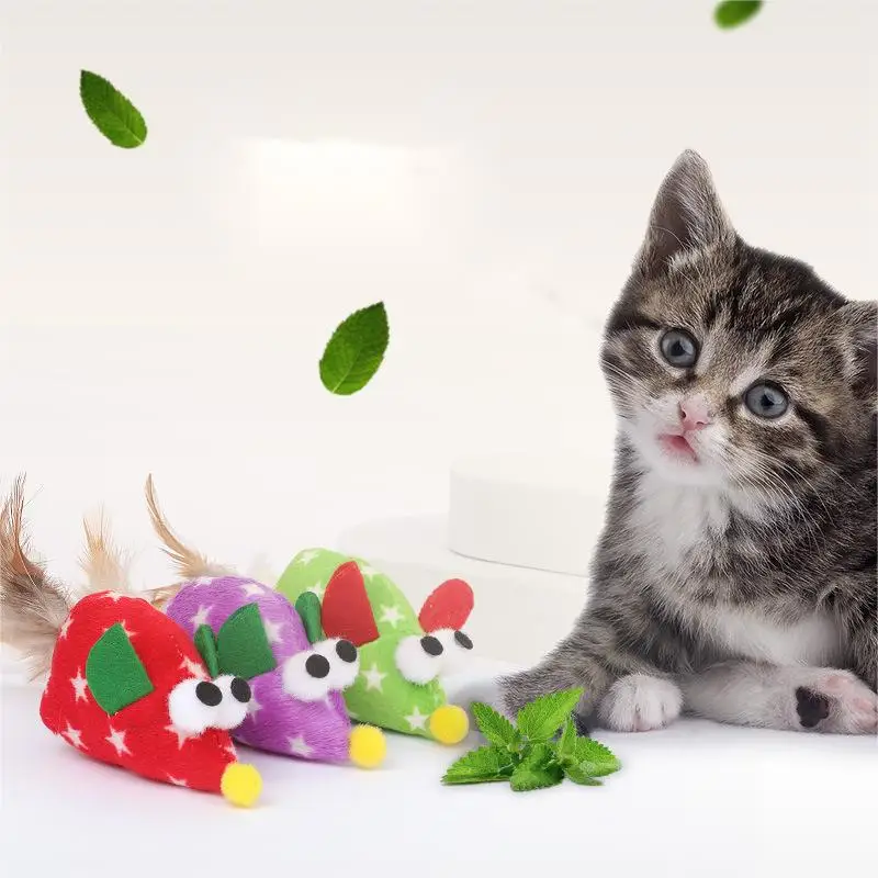 

OUZEY Plush Mouse Cat Toys Funny Colorful Feather Toys For Cats Indoor Playing Interactive Cat Toy With Catnip Pet Products