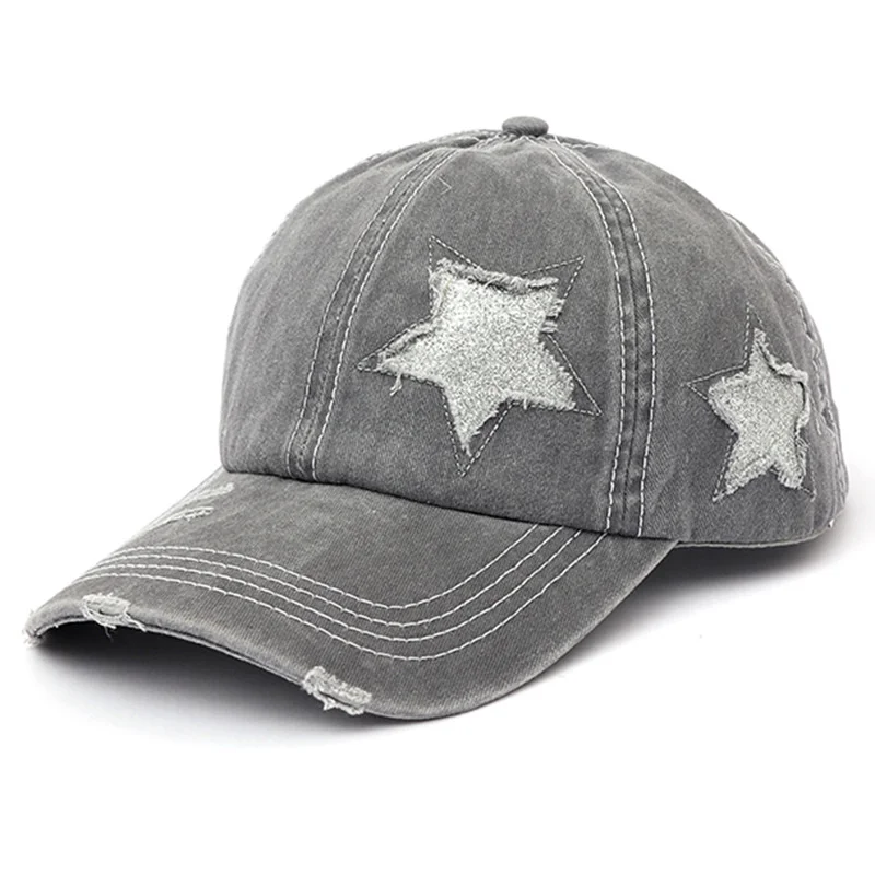 

2022 NEW Fashion high quality Style Cotton Washable Women's Ponytail Hole Sports Caps Five-Pointed Star Backless Baseball Cap