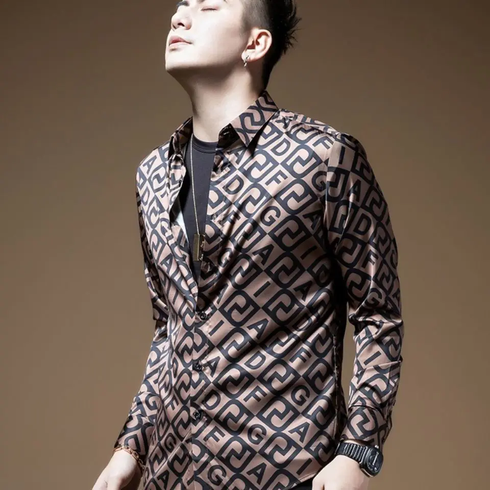 Men age season long sleeve shirt han edition tide handsome light luxury leisure senior shirt cardigan coat