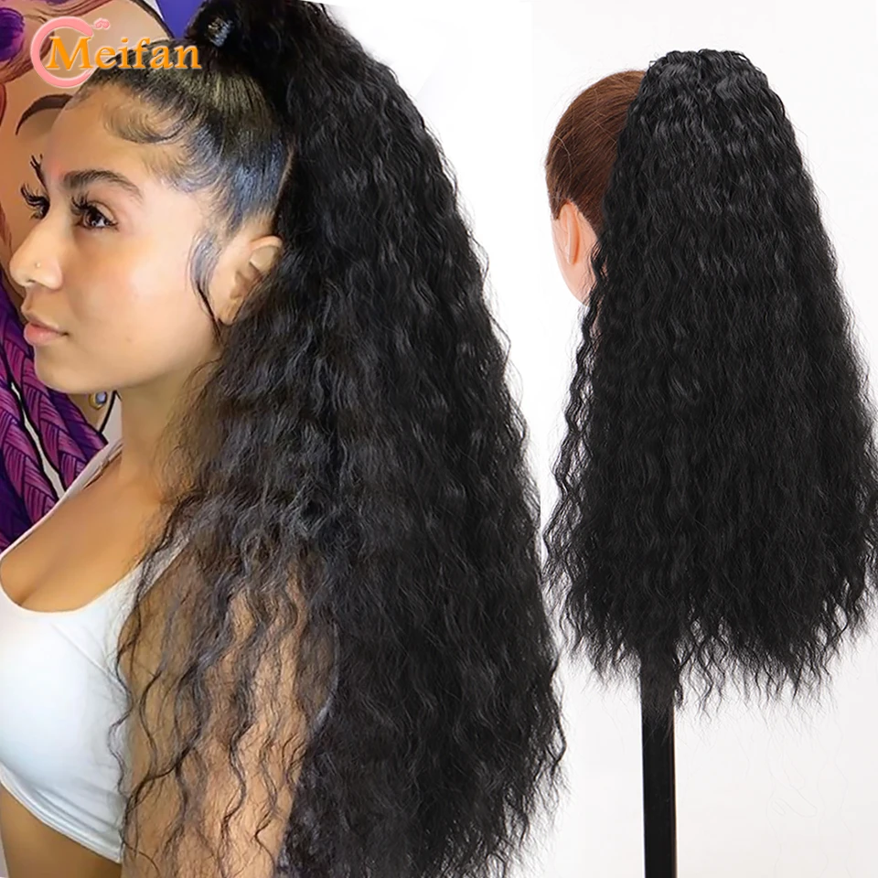 

MEIFAN Synthetic Long Corn Wavy Curly High Ponytail Velcro Ponytail Wrap on Hairtail Natural False Add Volume Ponytail Extension