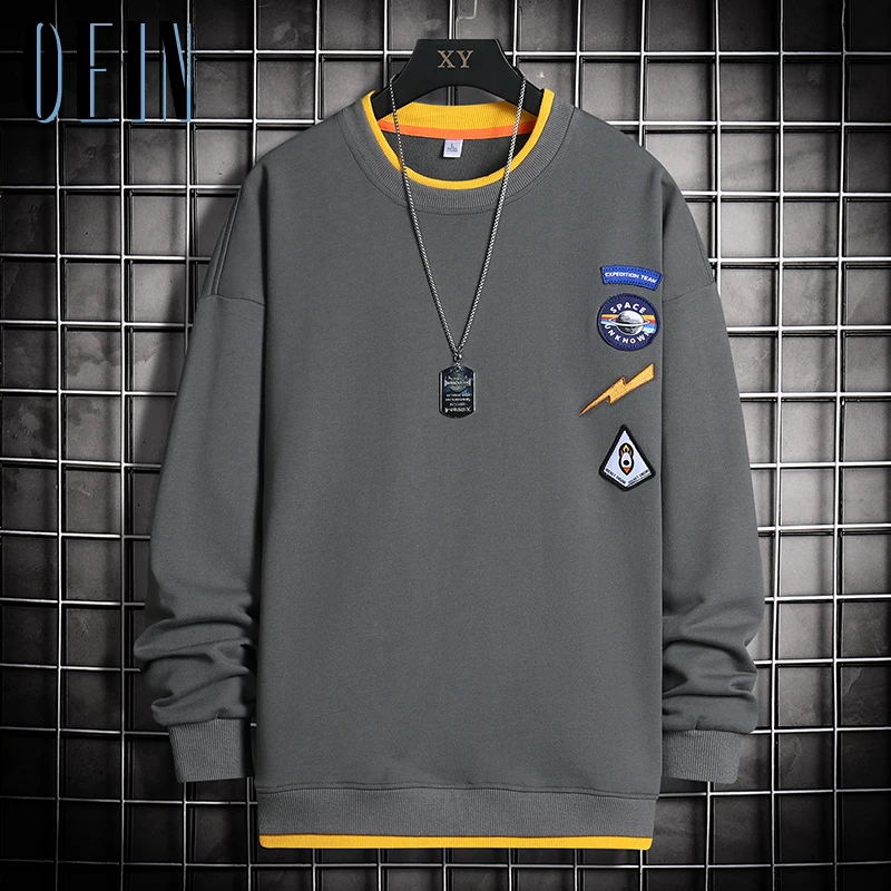 

2022 Brand Men's Casual Sweatshirts Men Fleece Fake Two Piece Hoodies Embroidery Hip-Hop Sweatshirts Loose Streetwear Tops
