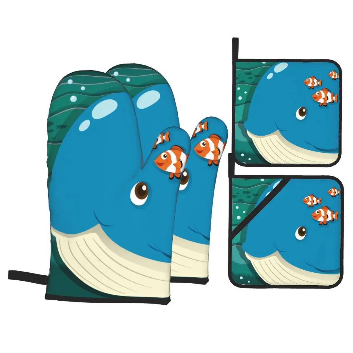 

4 комплекта кухонных перчаток изоляционный коврик для плавания с Китом и рыбой-клоун перчатки для приготовления пищи для микроволновой печ...