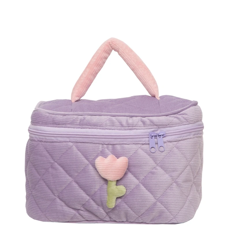 

Women's Tulip Flowers Pouch Large Capacity Travel Cosmetic Bag Corduroy Zipper Toiletry Bags Portable Storage Box