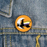 nonbinary pride witch and cat pin custom cute brooches shirt lapel teacher tote bag backpacks badge gift brooches pins for women