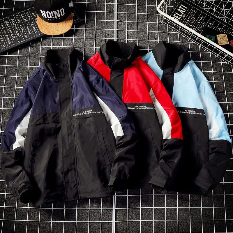

Hip Hop Patchwork Jackets Men Spring Autumn Harajuku Color Block Windbreaker Bomber Casual Thin Coats Couples M-XXXL