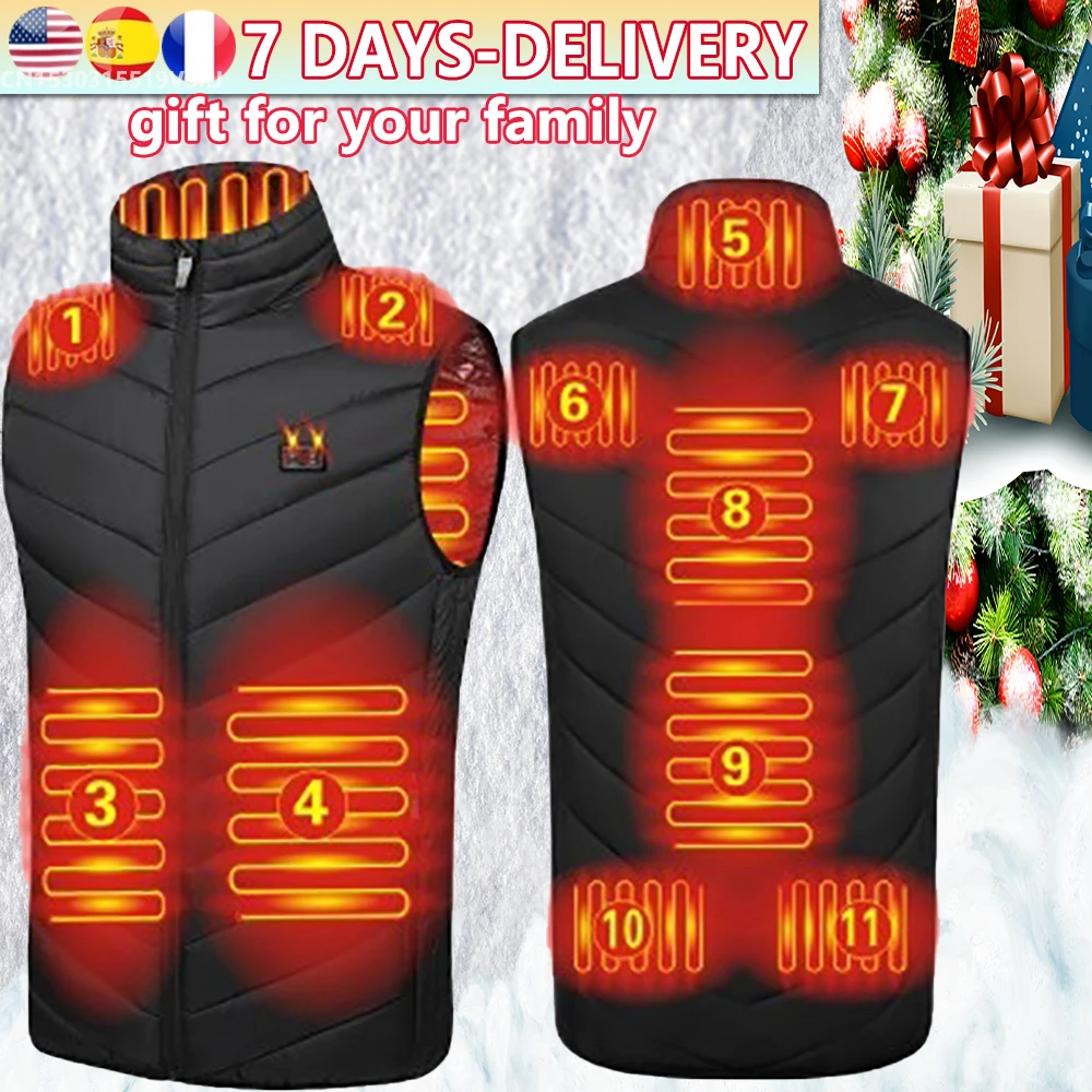 Gilet chauffant pour hommes et femmes, 11 pièces, manteau Intelligent USB, chauffage électrique thermique, vêtements chauds d'hiver