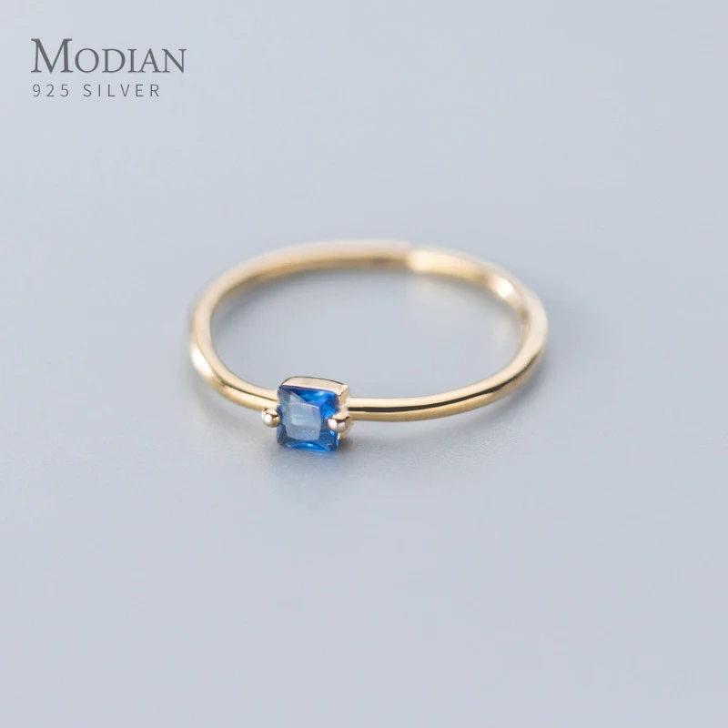

Modian Vintage Navy Blue Crystal Open Free Size Ring for Wome 925 Sterling Silver Gold Color Simple Wedding Ring Fine Jewelry