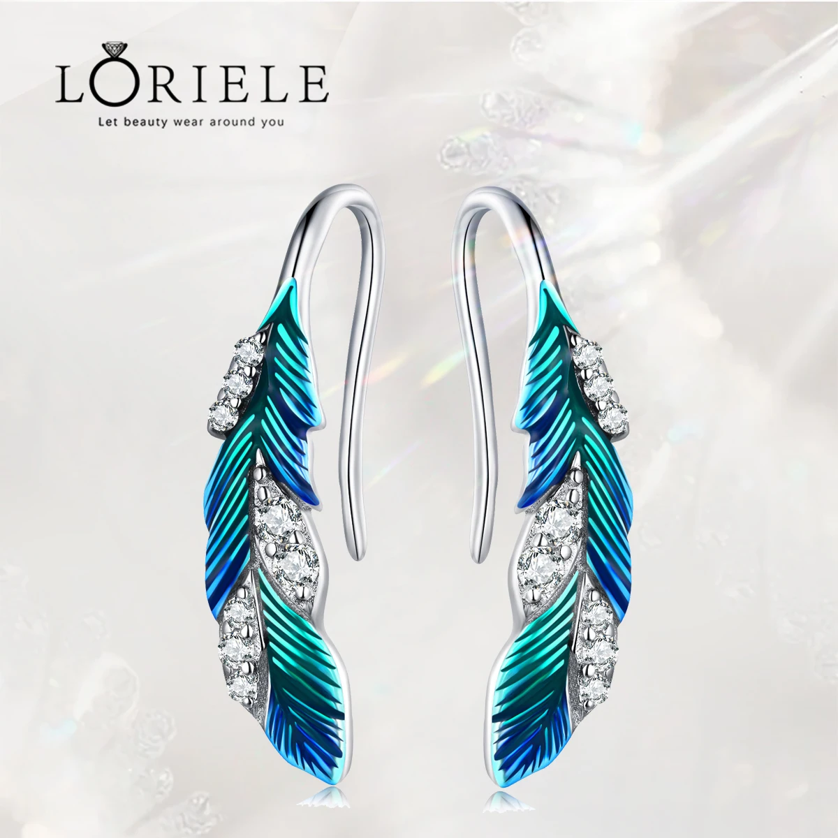 

LORIELE 925 Sterling Silver Blue Feathers Earrings Pave Setting CZ for Women Birthday Gift Chic Dazzling Fine Jewelry BSE707