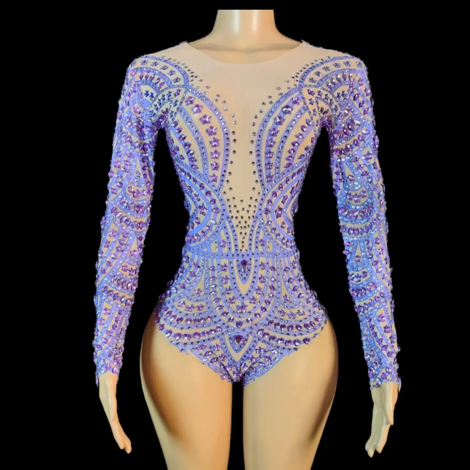 Блестящее Женское боди с длинным рукавом сексуальный танцевальный костюм для