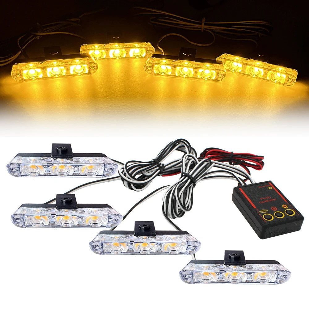 Фото 3LED Автомобильная решетка Стробоскоп Светодиодная мини-решетка желтая вспышка Дневные ходовые огни Полицейская аварийная сигнальная лампа №1