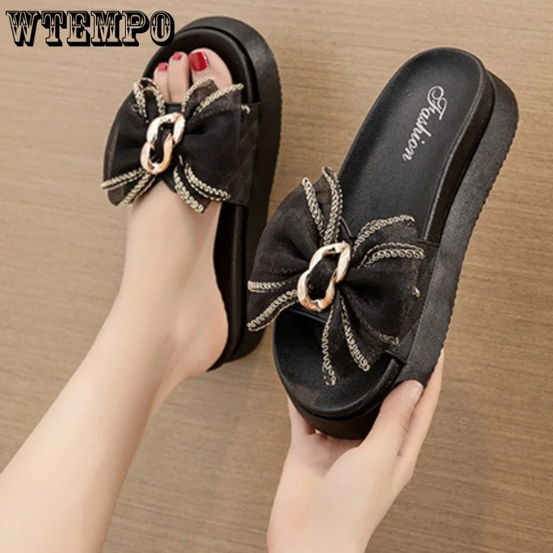 WTEMPO Women Bow Summer Sandals Indoor Outdoor Beach Shoes Fashion Thick Platform Slippers Women's Flip Flops Wholesale