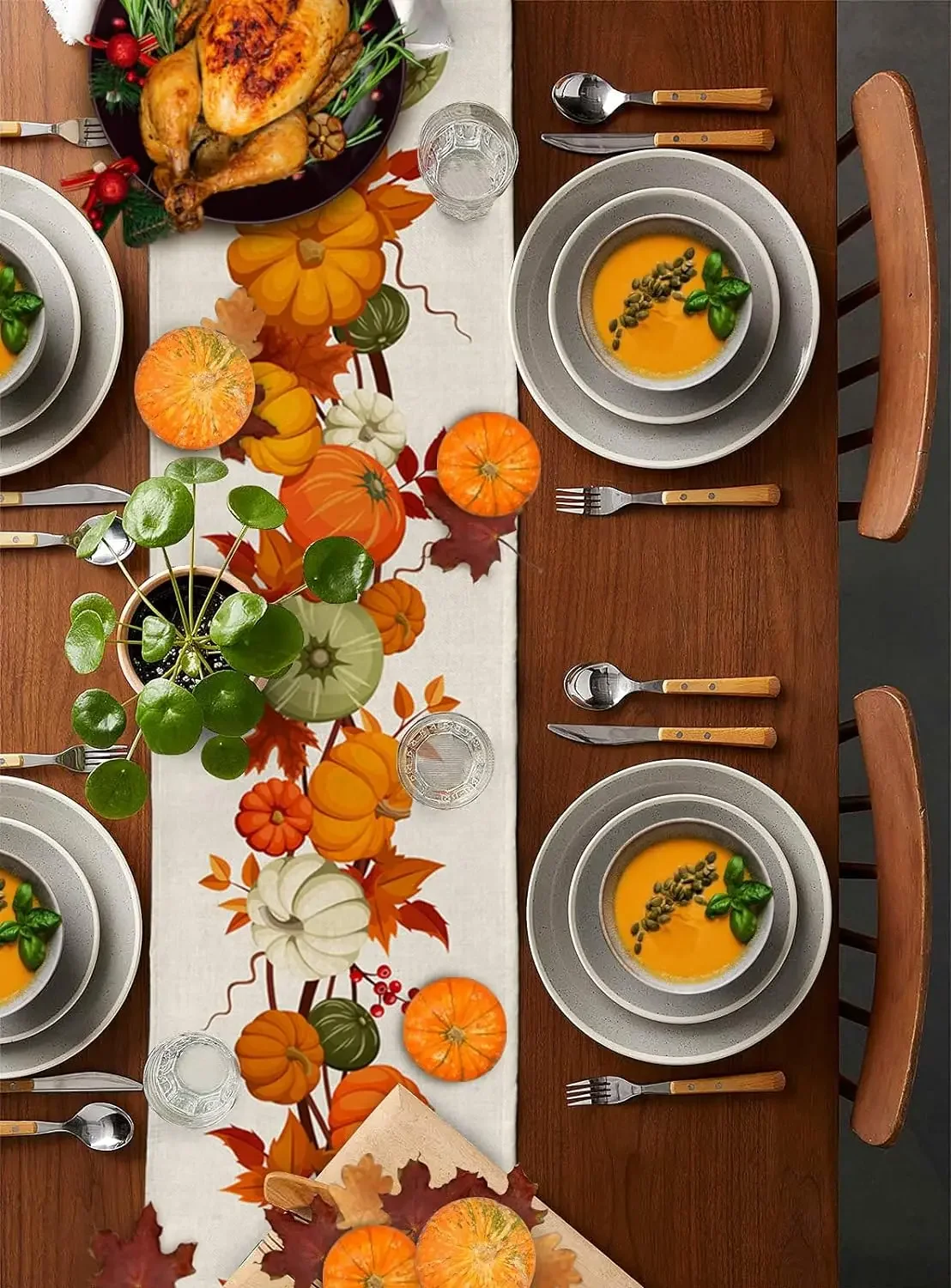 Осенний День Благодарения Кленовые Листья Тыква Льняная Скатерть Моющаяся