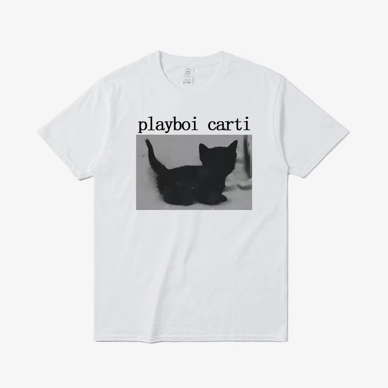 Фото Playboi Carti большие футболки в стиле хип-хоп с милым котом в стиле Харадзюку, футболка с принтом, обычные мужские топы, качественная футболка-репер 80031 №4