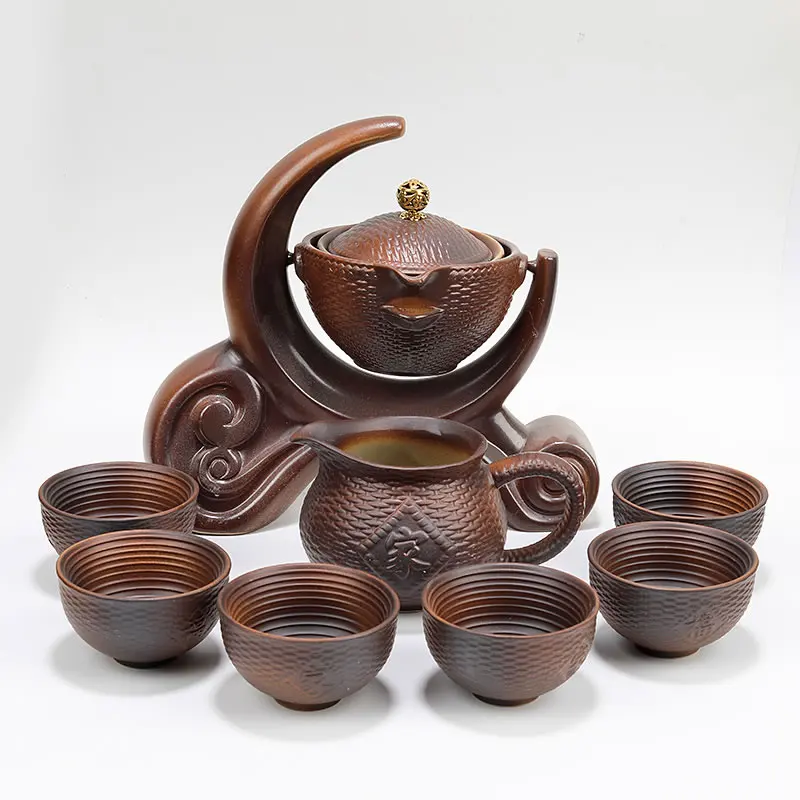 

Lazy Man Teaware Set Ceramic Home Creative Firewood Retro Anti-Scald Tea Making Teapot Tea Cup Lid Flip Water Tea Set Chinese