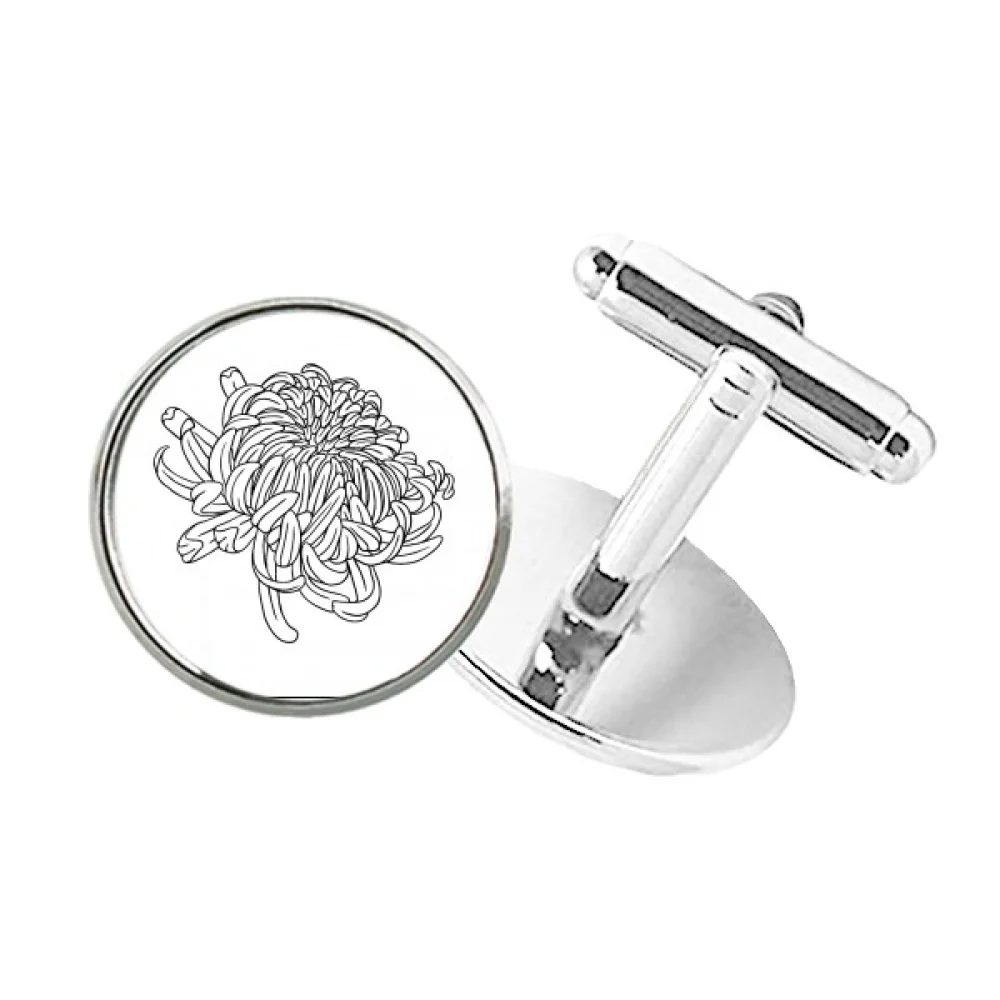 

Flower Chrysanthemum Outline Round Button Cuff Clip Stud Cufflinks