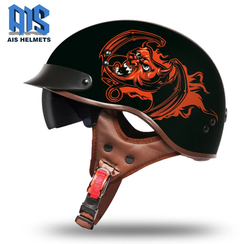 for Aishi Motorcycle Helmet Men's Helmet Retro Electric Vehicle Helmet Women's Motorcycle Autumn and Winter Safety Scoop Helmet enlarge