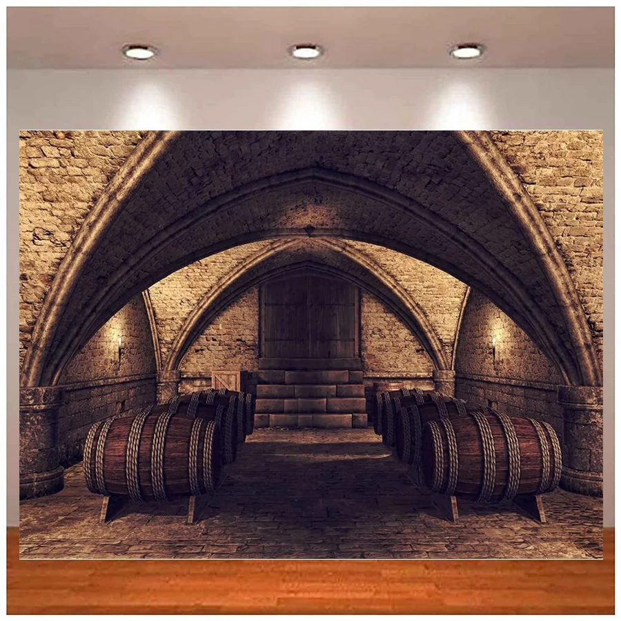 

Фон для фотосъемки винный погреб подземное хранилище помещение Арка кирпичная стена деревянные бочки бар клуб паб сцена фон