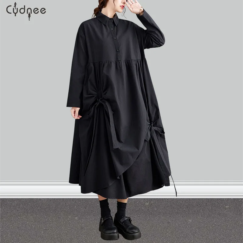 Повседневное однотонное трехмерное креповое украшенное платье миди для женщин