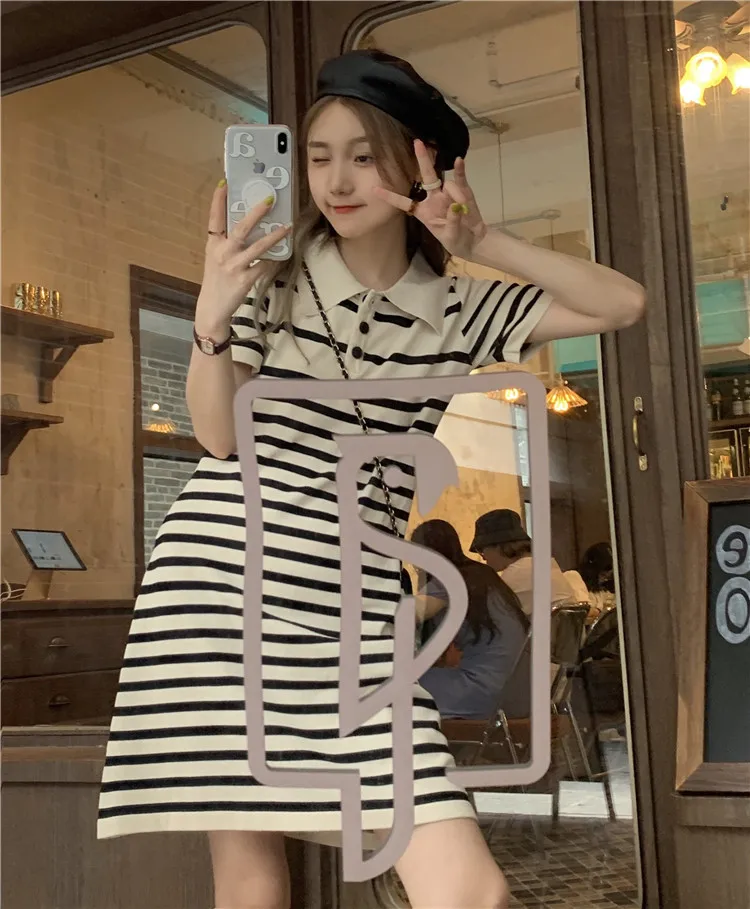 

Женское трикотажное платье-поло в полоску, прямое облегающее платье с коротким рукавом, лето 2022