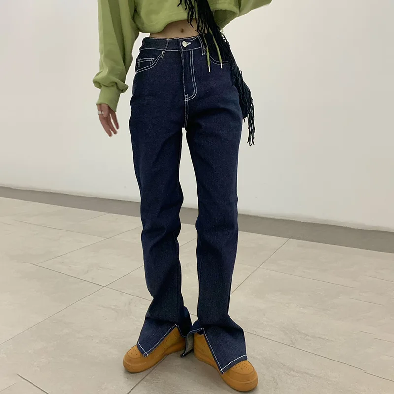 Fashion Women's Trousers Solid Color Fashion Casual High-waisted Straight Pocket Jeans Clothes for Women Fall 2021