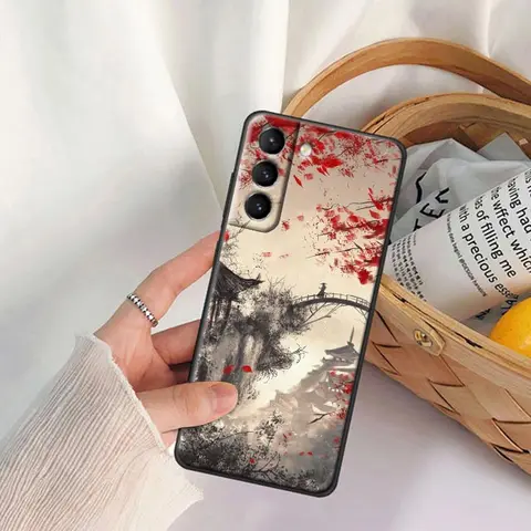 Чехол для телефона в японском стиле Ukiyo-e для Samsung Galaxy S25 S24 Ultra S23 Plus S20 S21 FE S22 S24FE 5G, черный мягкий чехол